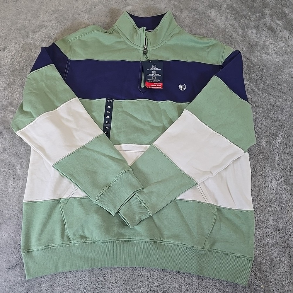 Chaps Ralph Lauren Sweatshirt Mens XL Green/Navy 1/4 Zip Everyday Fleece Casual